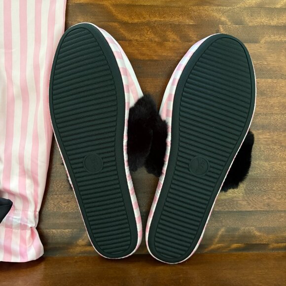 Victoria's Secret Sating Slippers Faux Fur Striped Pink White Black Large (9-10) - Picture 2 of 7